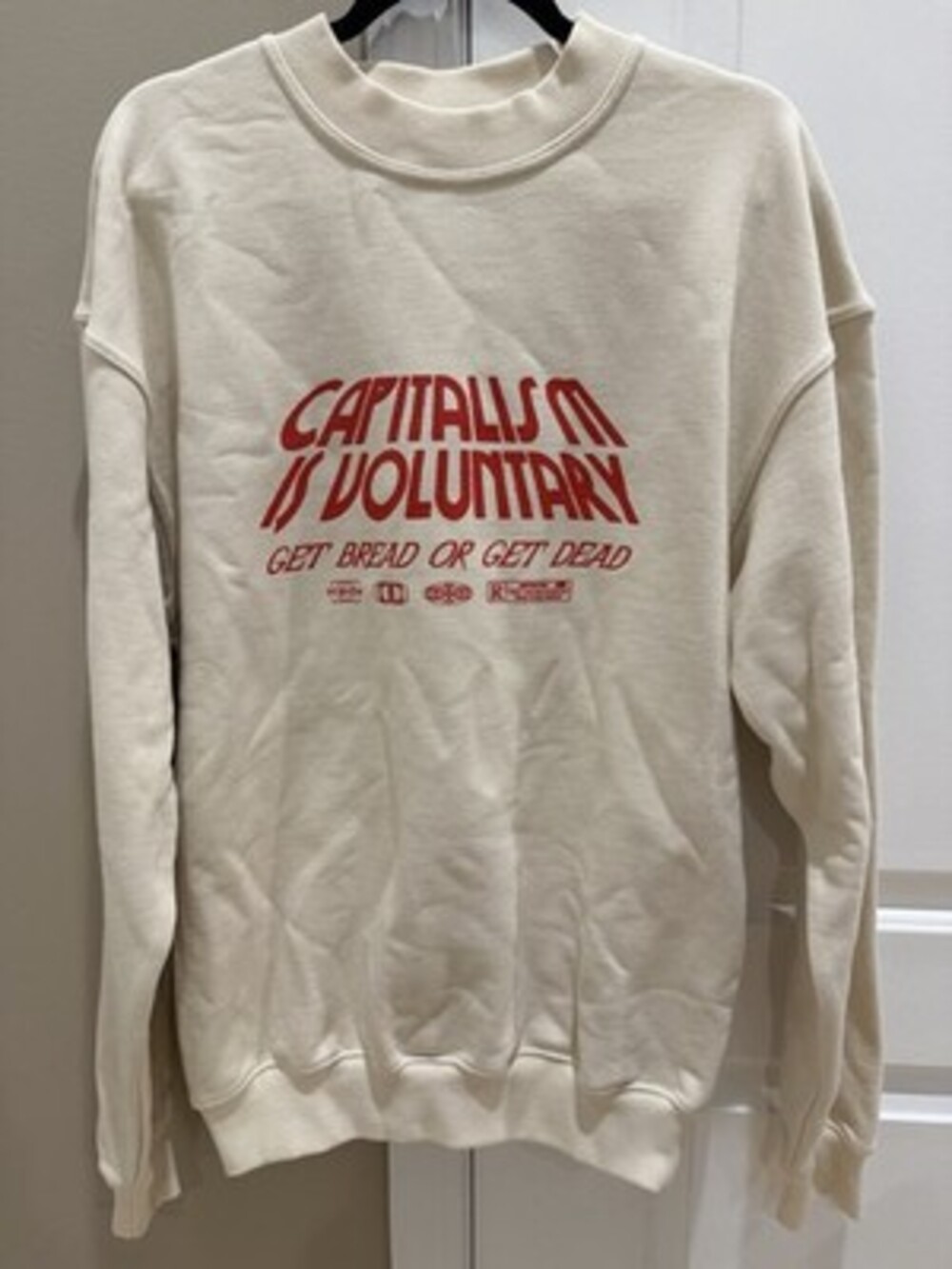 IDEOLOGIE Sweater Capitalism Is Voluntary Size Medium Get Bread Or Get Dead NWOT